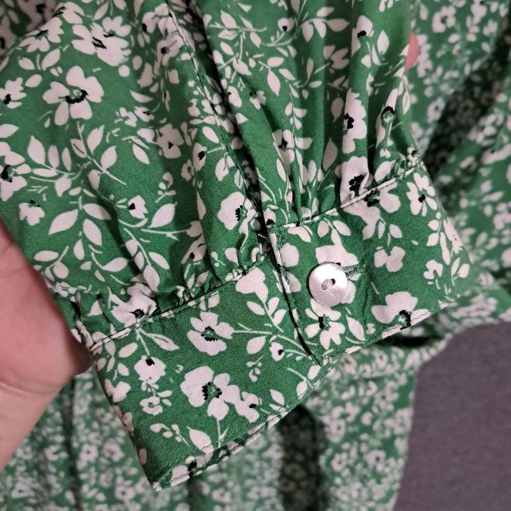 J. Jill Womens Sz 2X Floral Print Popover Blouse Green Office Flowy Long Sleeve - Picture 12 of 13